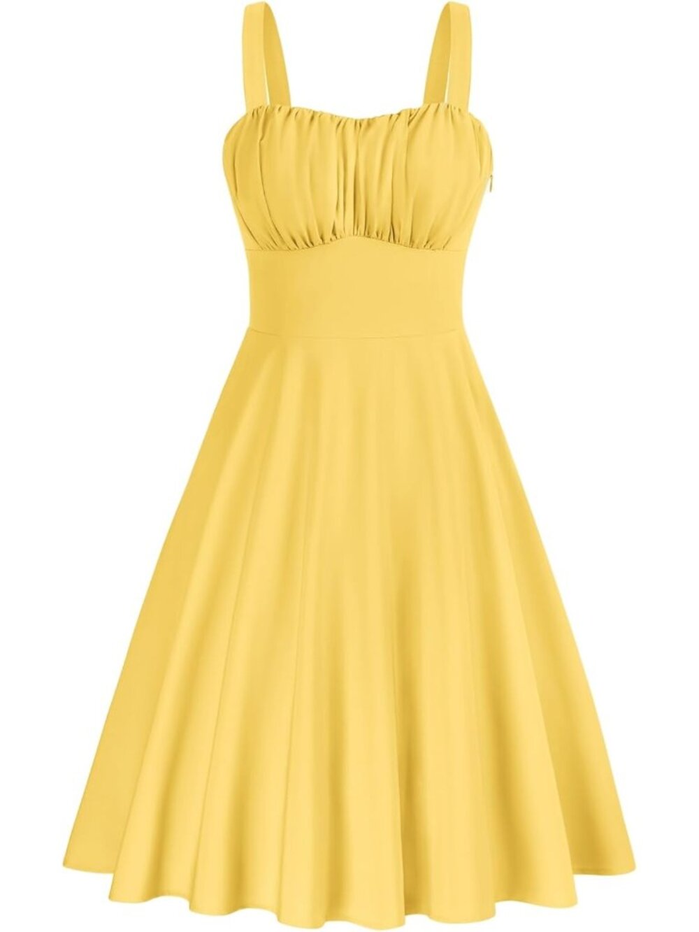 Women's Yellow Spaghetti Strap Sleeveles A-line Midi Cocktail Party Dresses